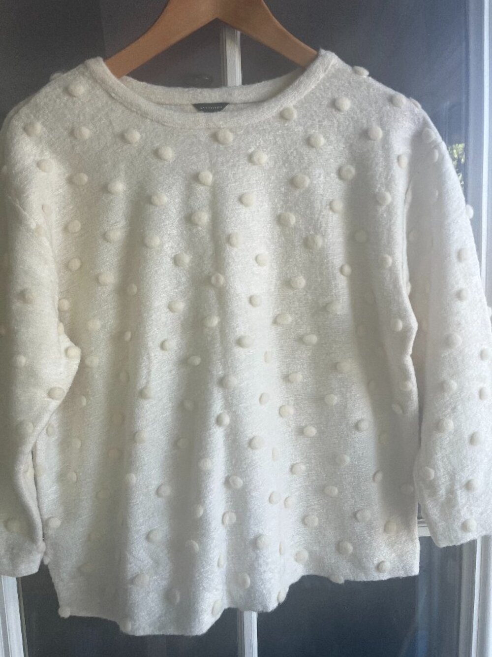 Ann Taylor  Popcorn Women’s cream Solid Knit Pullover Sweater Crewneck 3/4sleeve